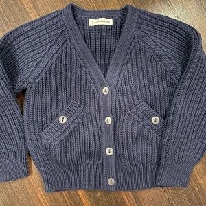 Misha and Puff Navy Blue Fisherman Cotton Cardigan, size 4-5Yr